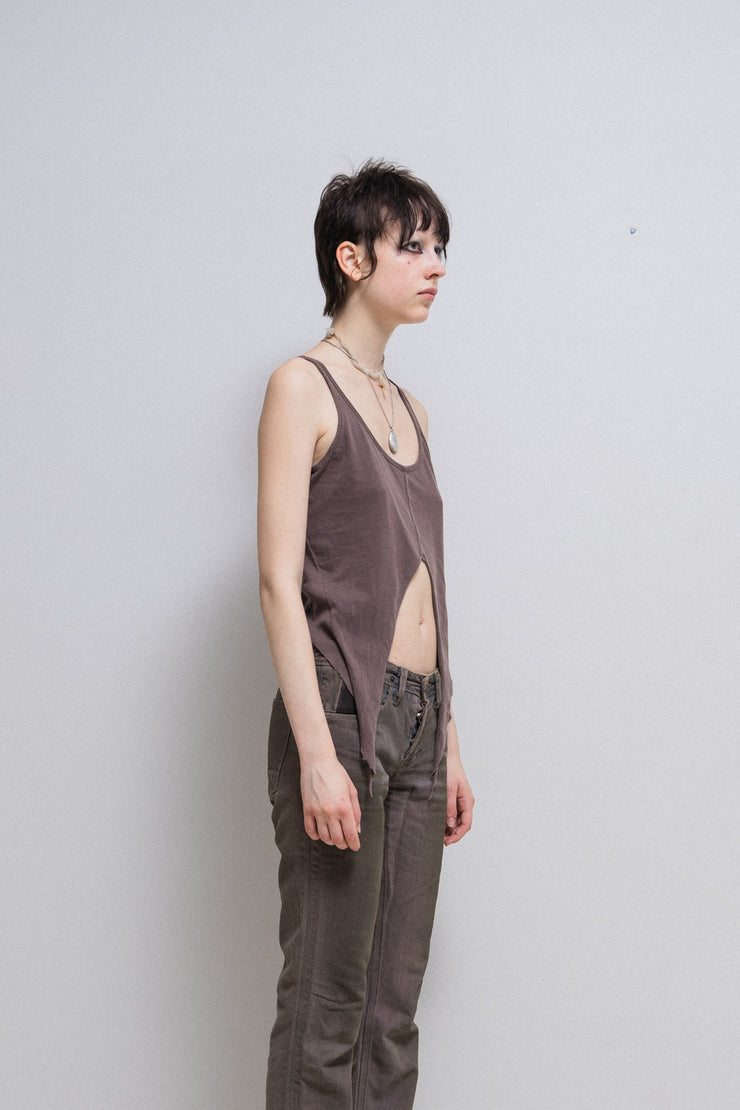 RICK OWENS SLAB - Pink brown cropped swallowtail top (sample)