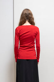 ANN DEMEULEMEESTER - FW96 Red wool top with v neck going sideward