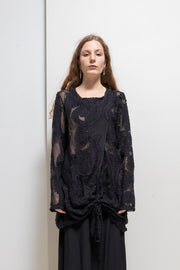 ANN DEMEULEMEESTER - See through patterned dress with bottom straps