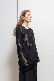 ANN DEMEULEMEESTER - See through patterned dress with bottom straps