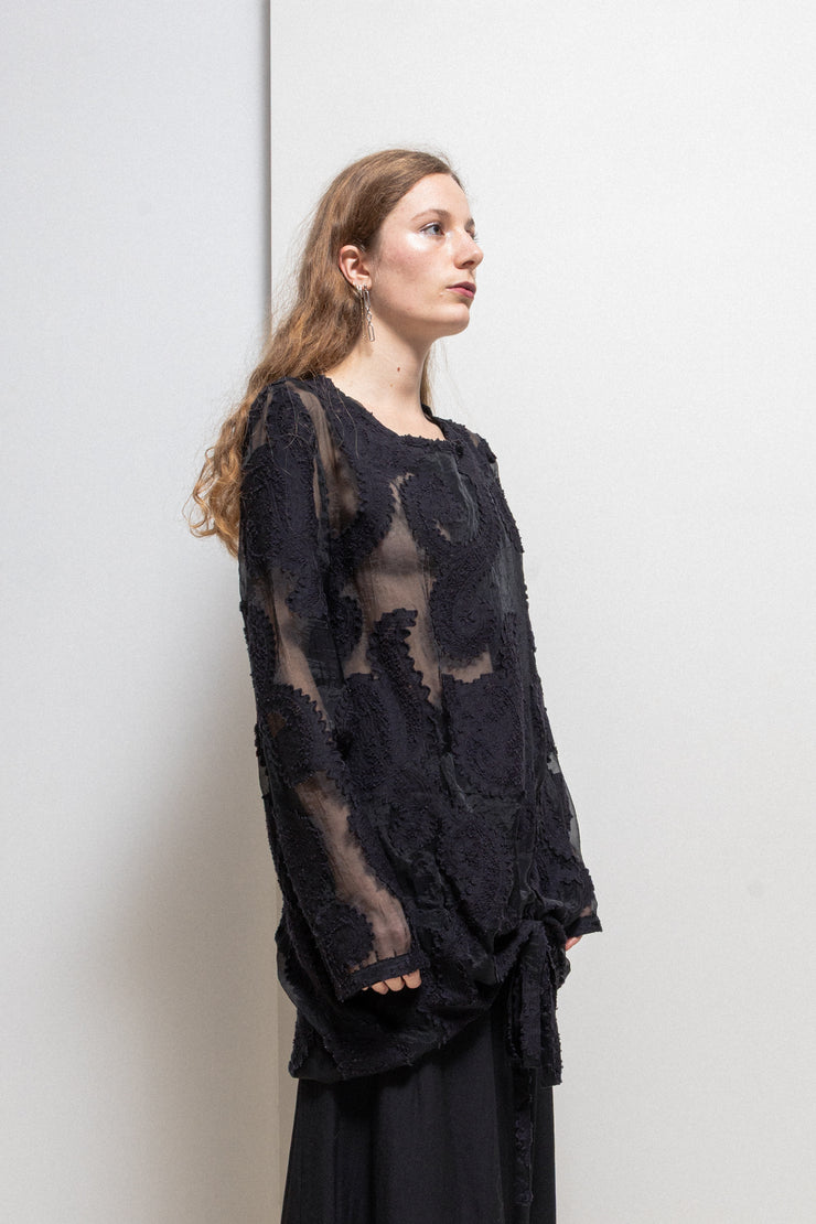 ANN DEMEULEMEESTER - See through patterned dress with bottom straps