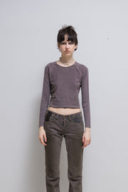 RICK OWENS SLAB - Faded mauve cropped top with ribbed sleeves (sample)