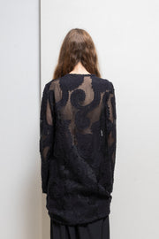 ANN DEMEULEMEESTER - See through patterned dress with bottom straps