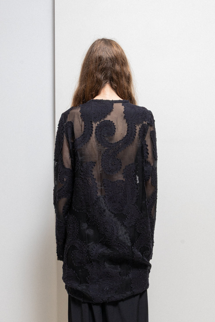 ANN DEMEULEMEESTER - See through patterned dress with bottom straps