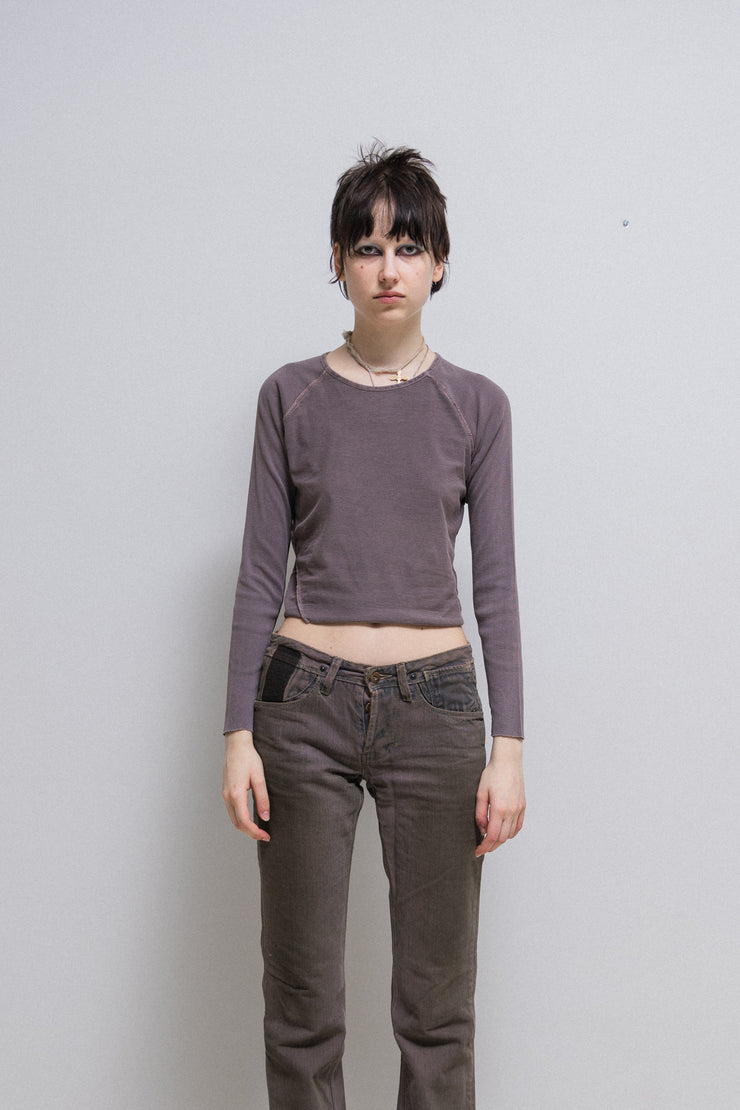 RICK OWENS SLAB - Faded mauve cropped top with ribbed sleeves (sample)