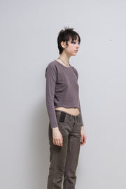 RICK OWENS SLAB - Faded mauve cropped top with ribbed sleeves (sample)