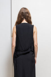 ANN DEMEULEMEESTER - Wool vest with long fur attached to front leather straps