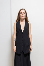ANN DEMEULEMEESTER - SS08 Button up wool vest with silk striped back and straps