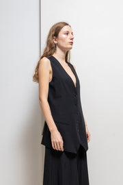 ANN DEMEULEMEESTER - SS08 Button up wool vest with silk striped back and straps