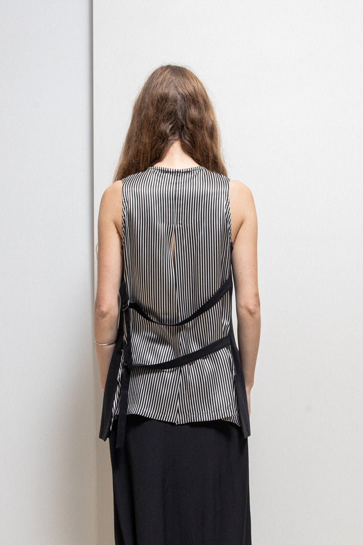 ANN DEMEULEMEESTER - SS08 Button up wool vest with silk striped back and straps