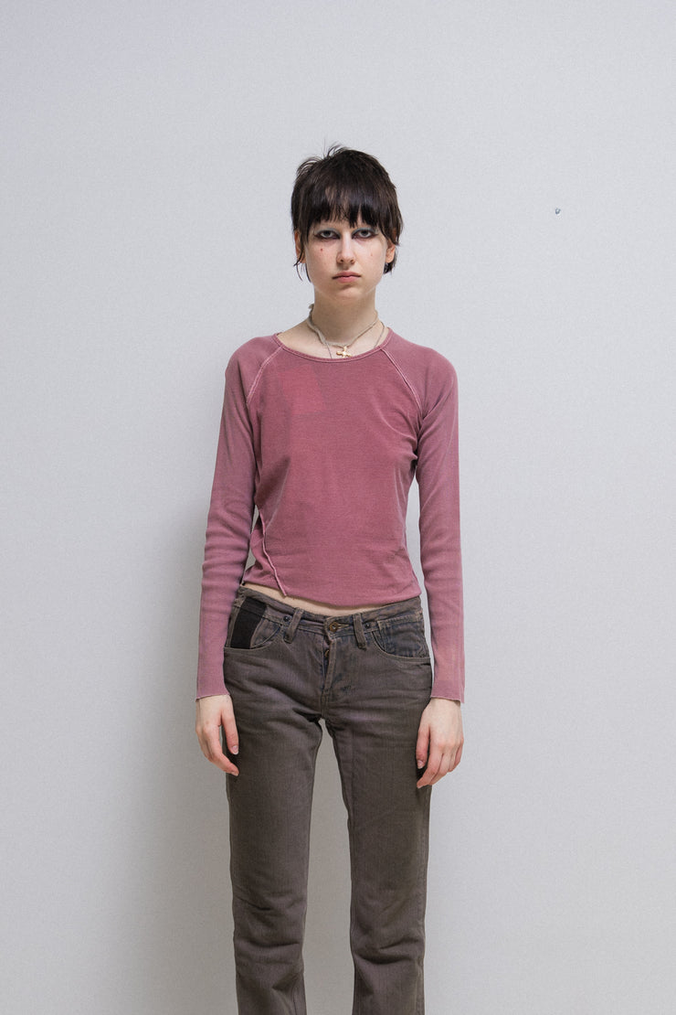 RICK OWENS SLAB - Pink cropped top with ribbed sleeves (sample)