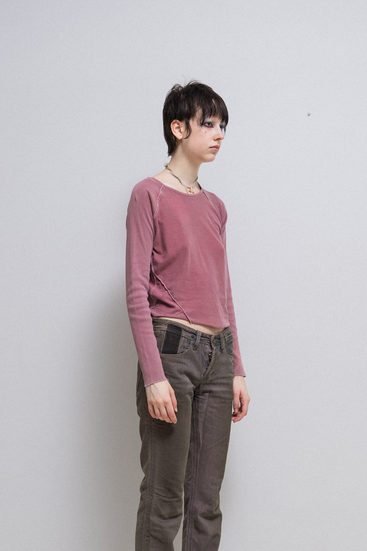 RICK OWENS SLAB - Pink cropped top with ribbed sleeves (sample)