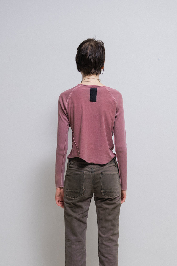 RICK OWENS SLAB - Pink cropped top with ribbed sleeves (sample)