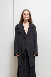 ANN DEMEULEMEESTER - Early 90’s fleece wool jacket with flared sleeves and inner button strap