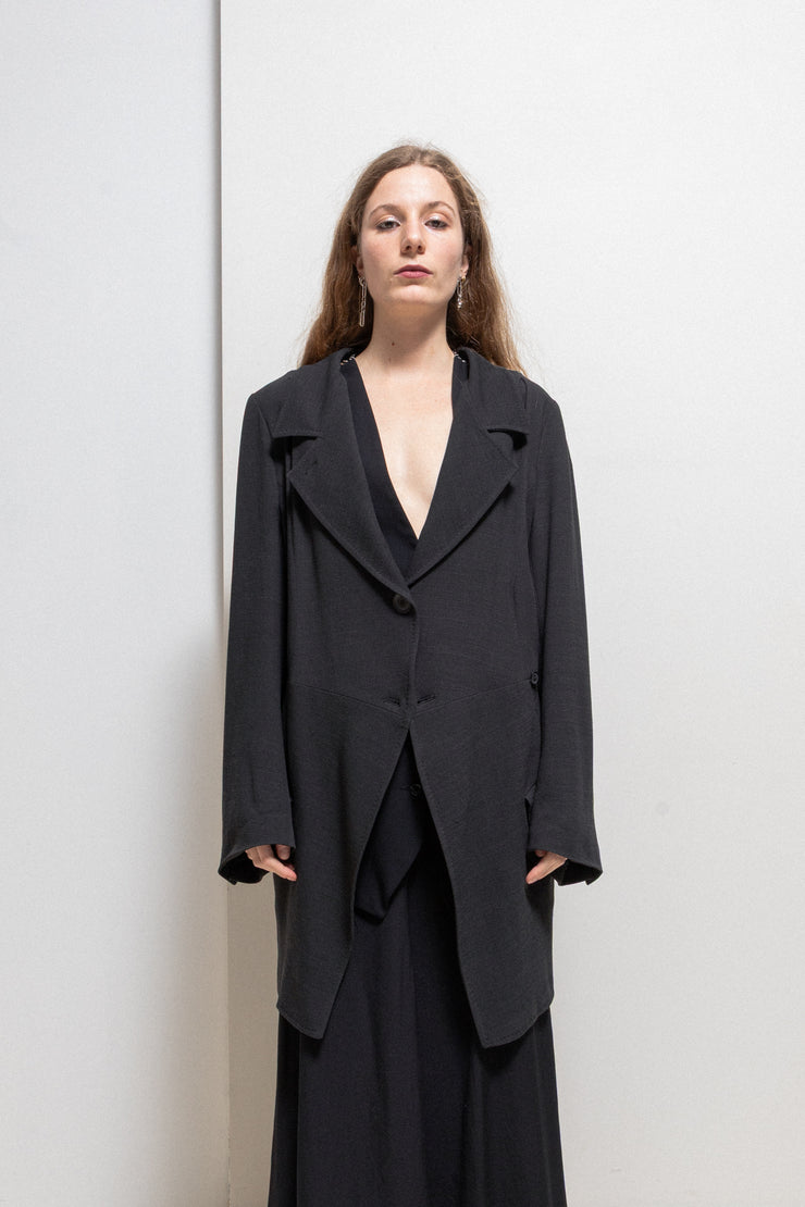 ANN DEMEULEMEESTER - Early 90’s fleece wool jacket with flared sleeves and inner button strap
