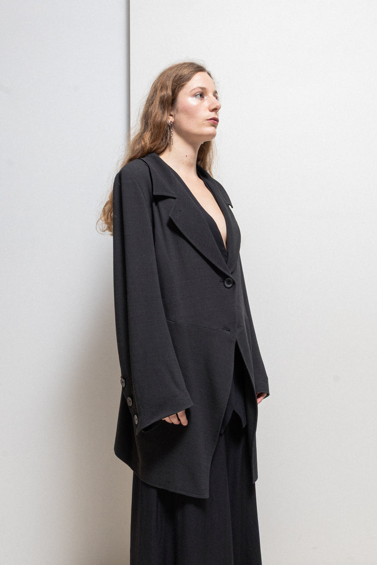 ANN DEMEULEMEESTER - Early 90’s fleece wool jacket with flared sleeves and inner button strap