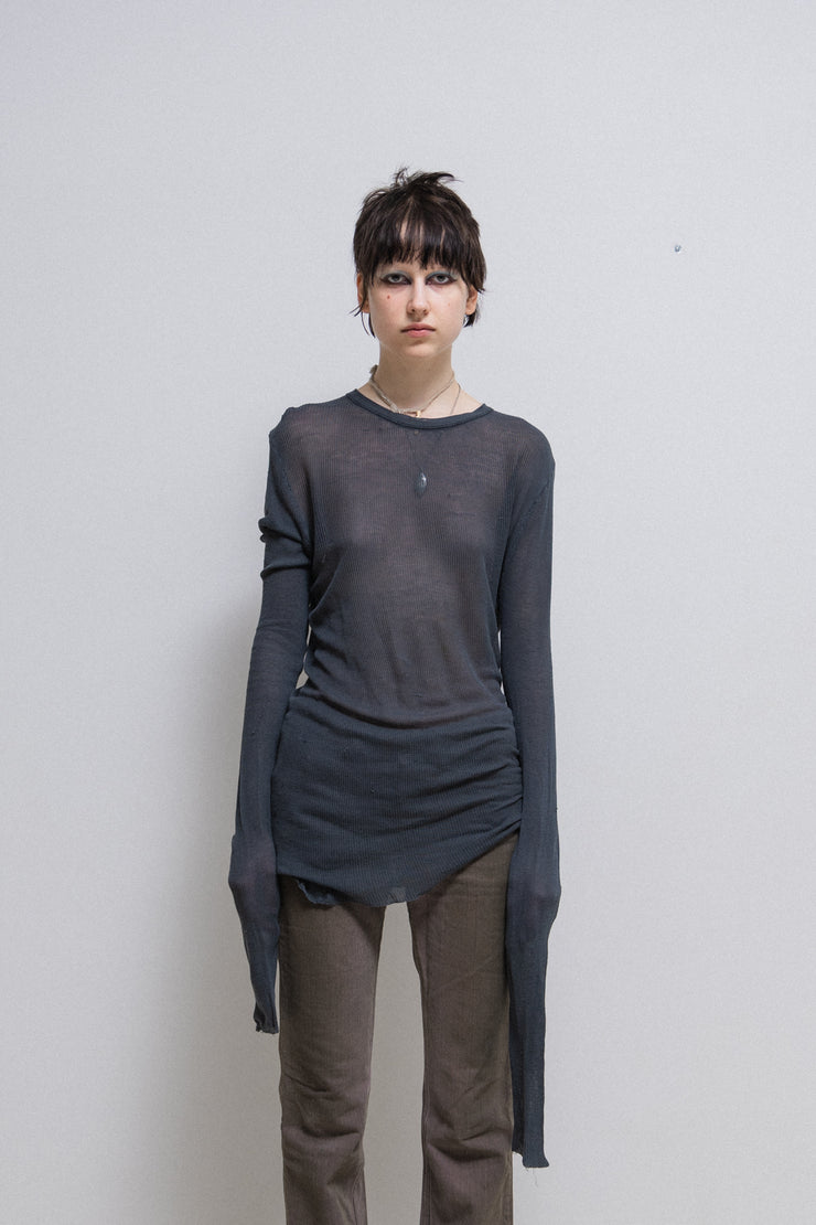 RICK OWENS SLAB - Indigo ribbed long sleeves top (sample)