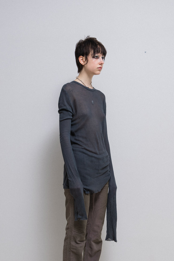 RICK OWENS SLAB - Indigo ribbed long sleeves top (sample)