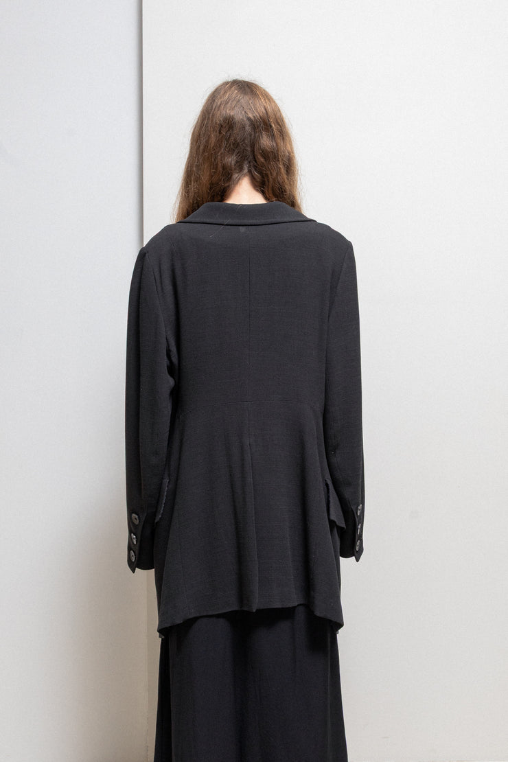 ANN DEMEULEMEESTER - Early 90’s fleece wool jacket with flared sleeves and inner button strap