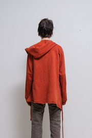 RICK OWENS SLAB - Bright orange red open hoodie with loose straps (PROTO)