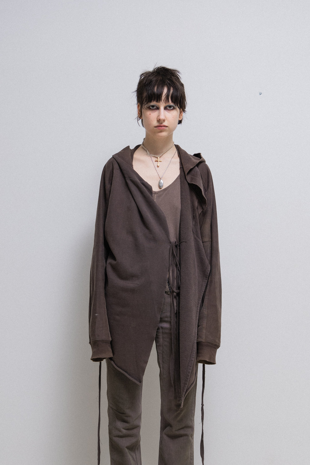 RICK OWENS SLAB - Dark Dust open hoodie with loose straps (sample