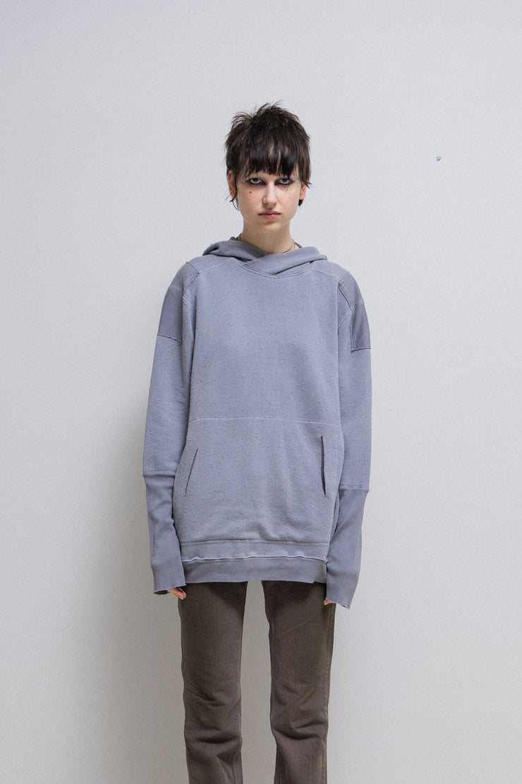 RICK OWENS SLAB - Pale blue hoodie with shoulder patches and slit pockets (sample)