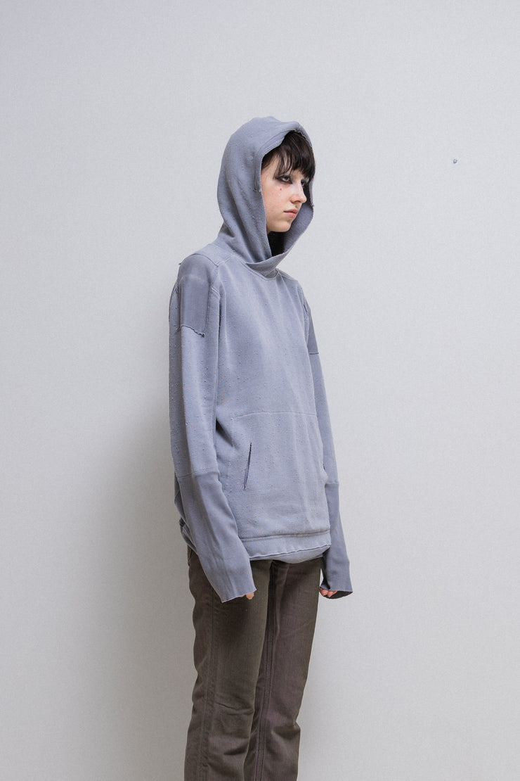 RICK OWENS SLAB - Pale blue hoodie with shoulder patches and slit pockets (sample)