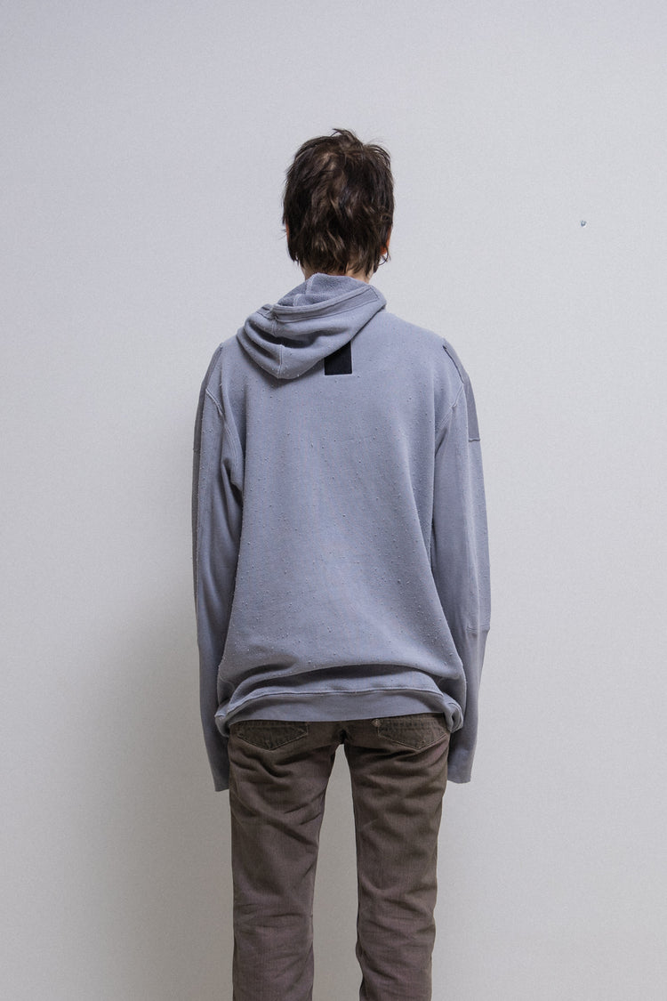RICK OWENS SLAB - Pale blue hoodie with shoulder patches and slit