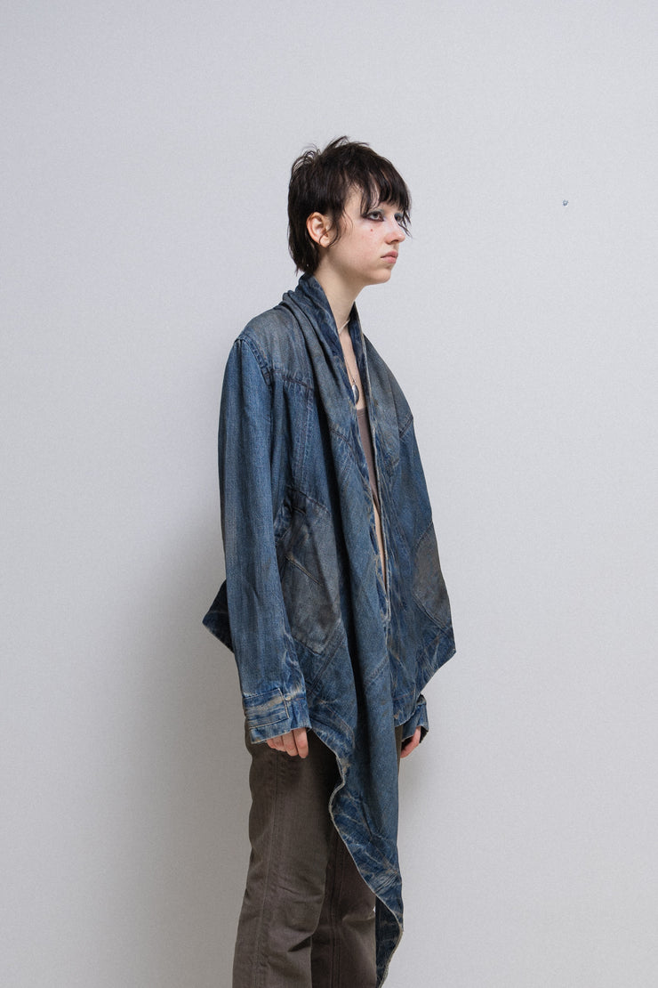 RICK OWENS SLAB - Hog wash "banian" asymmetric denim jacket (PROTO PR)