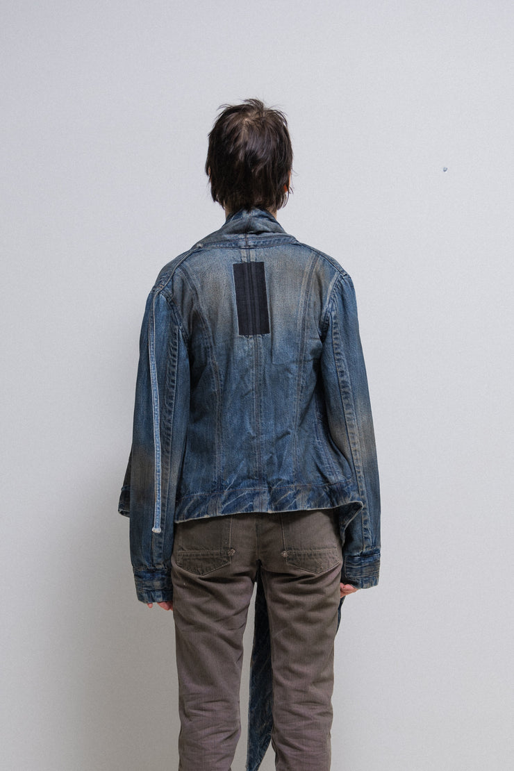 RICK OWENS SLAB - Hog wash "banian" asymmetric denim jacket (PROTO PR)