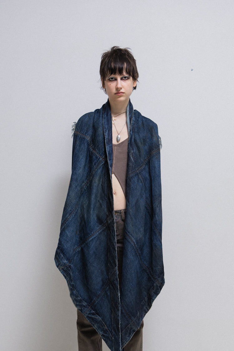 RICK OWENS SLAB - Sand washed dark blue sleeveless denim jacket