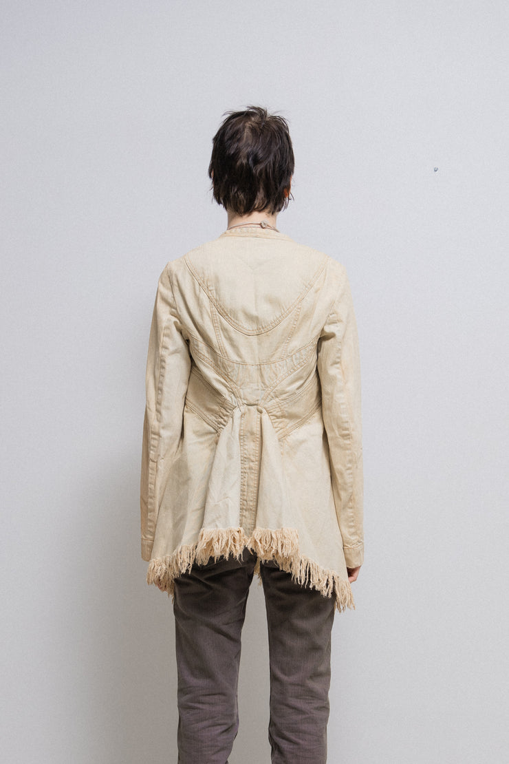 RICK OWENS SLAB - Washed denim jacket with frayed hems and cinched waist (PROTO)