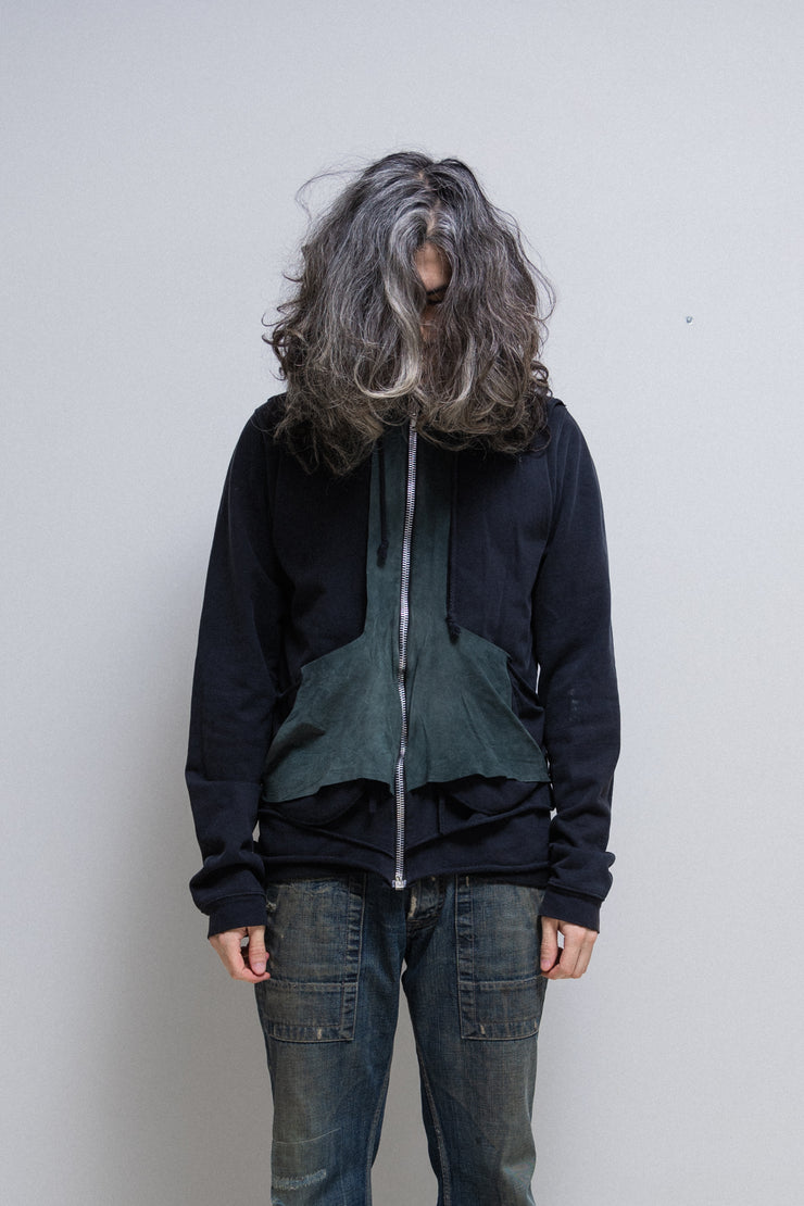 RICK OWENS SLAB - Leather paneled hoodie (sample)