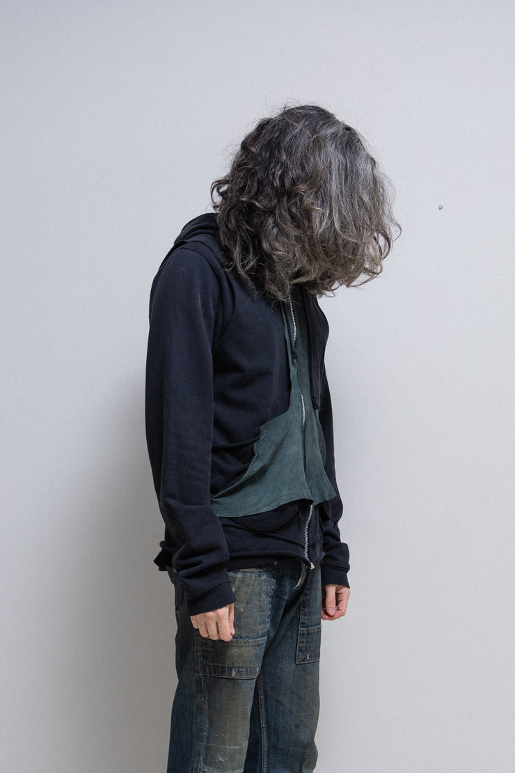 RICK OWENS SLAB - Leather paneled hoodie (sample)