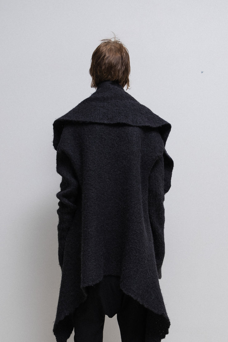 RICK OWENS - FW06 « DUSTULATOR » Thick alpaca wool cardigan with giant lapels