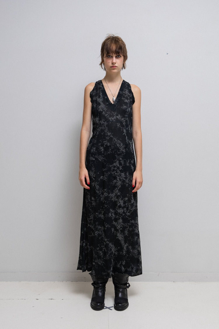 Ann Demeulemeester black dress with draped hip and wide