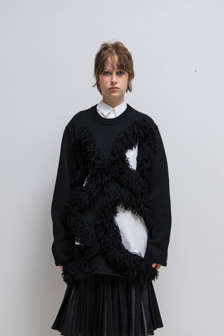 COMME DES GARÇONS HOMME PLUS - FW23 Thick sweater with wide fringed holes (runway)