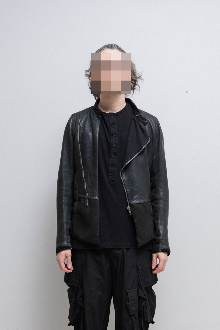 RICK OWENS - Leather jacket with cotton bottom panels (~2000’s unreleased sample)