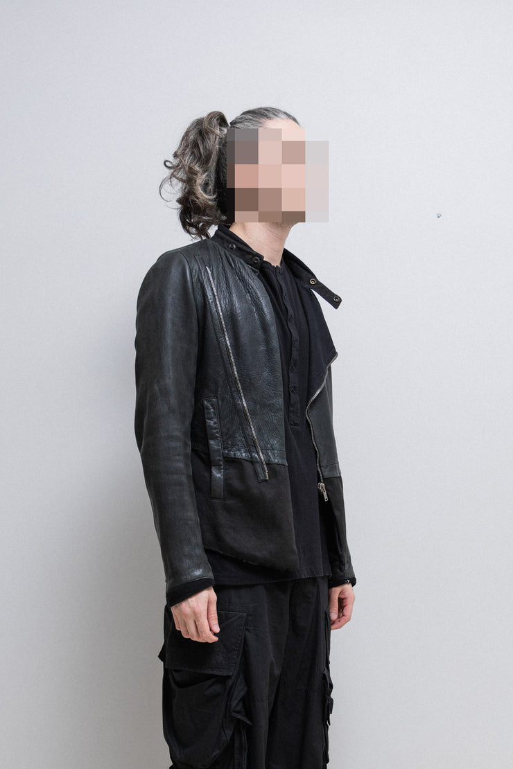 RICK OWENS - Leather jacket with cotton bottom panels (~2000’s unreleased sample)