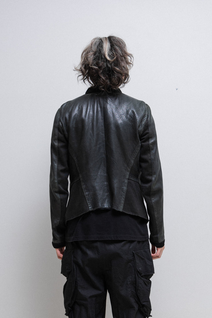 RICK OWENS - Leather jacket with cotton bottom panels (~2000’s unreleased sample)