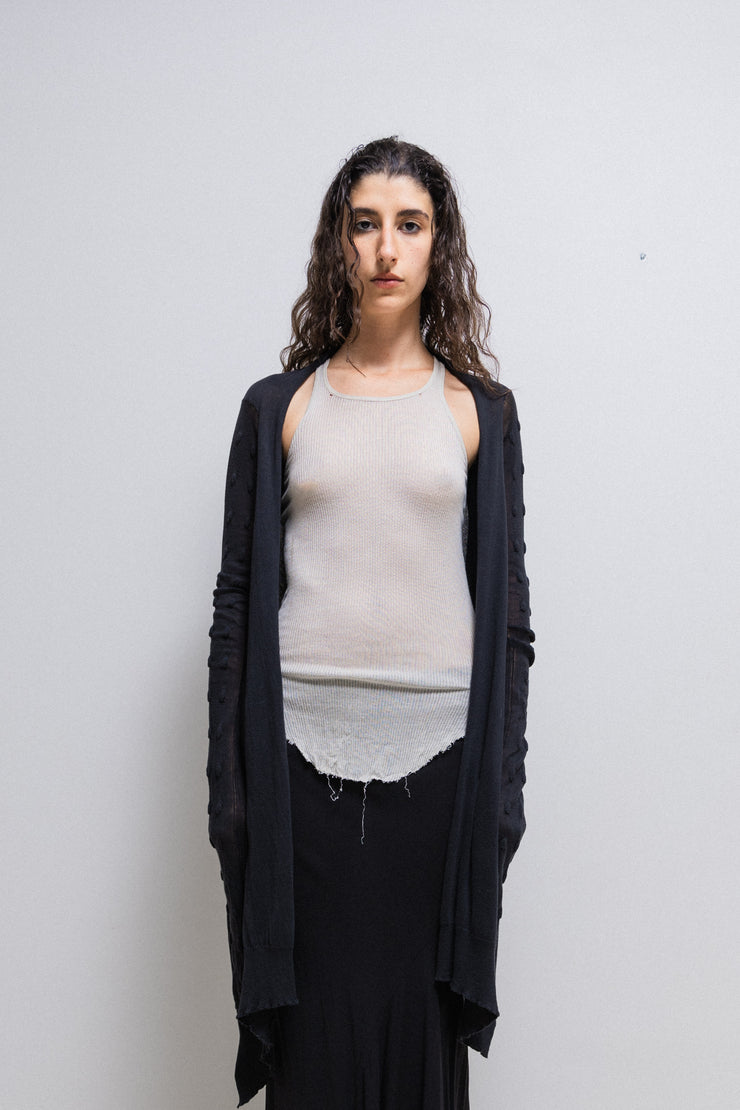 RICK OWENS - SS07 « WISHBONE » Cropped cardigan with extra long sides and textured sleeves