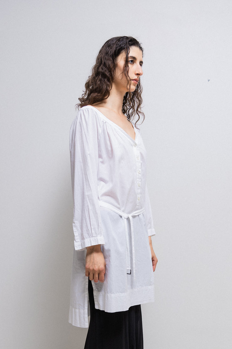 ANN DEMEULEMEESTER - Cotton dress with a wide button up collar and belt