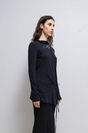 ANN DEMEULEMEESTER - Printed cotton long top with waist straps