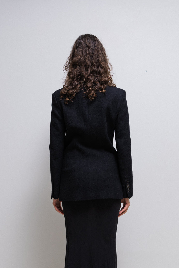 ANN DEMEULEMEESTER - FW01 Virgin wool coat with a belt and padded shoulders