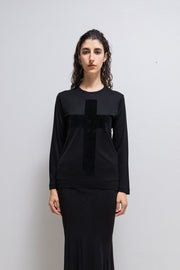 COMME DES GARÇONS RDC - FW92 Mesh top with velvet cross appliqué