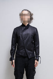 ANN DEMEULEMEESTER - SS07 Coated cotton jacket with cuff straps and bias button up closure (runway)