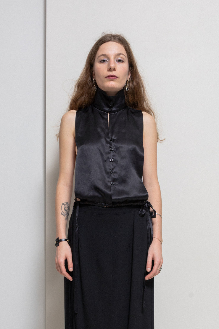 ANN DEMEULEMEESTER - FW17 Silk button up vest with embroidered