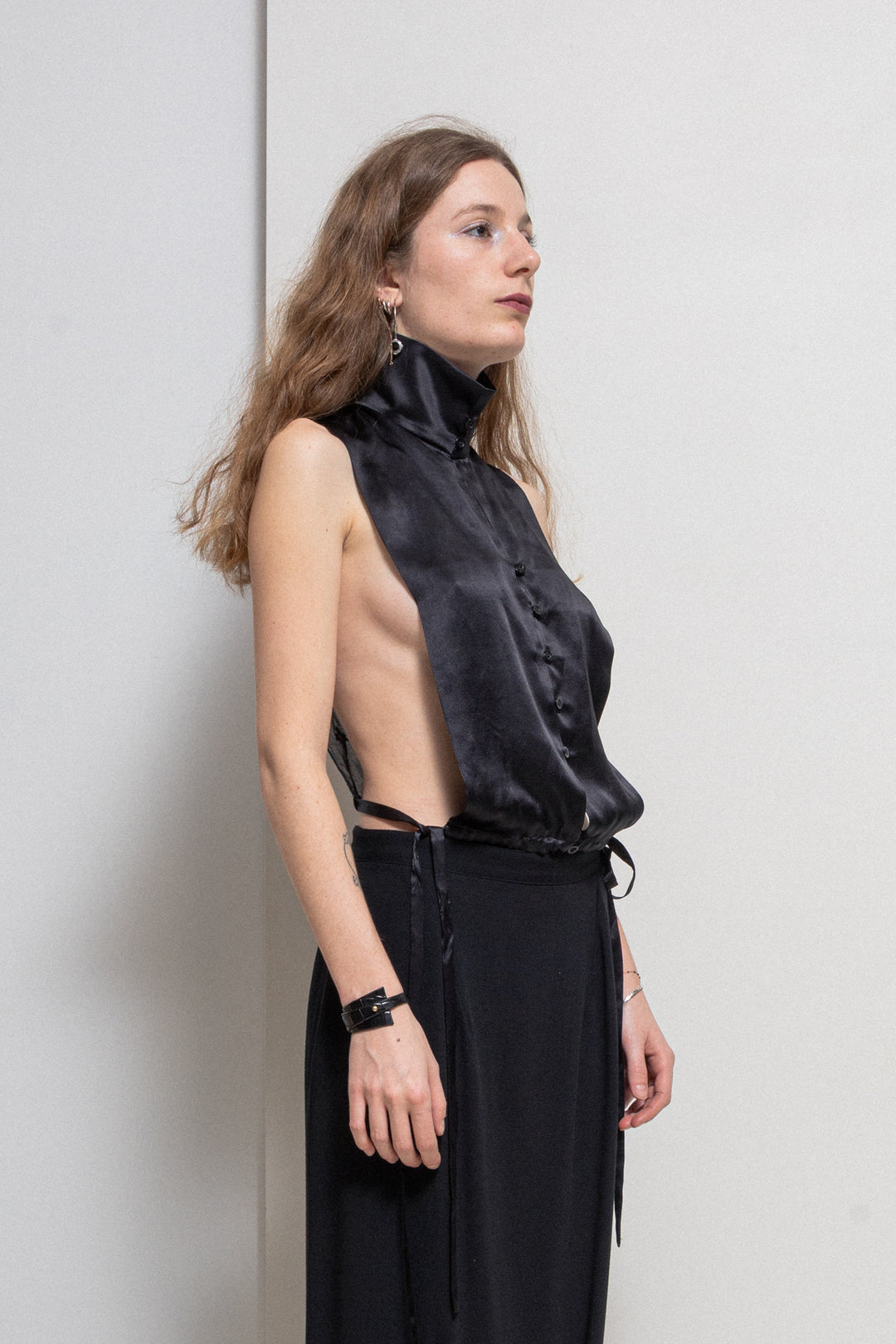 ANN DEMEULEMEESTER - FW17 Silk button up vest with embroidered
