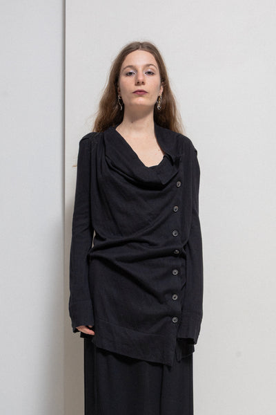 ANNDEMEULEMEESTER
 アンドゥムルメステール 希少ストール ANN DEMEULEMEESTER - FW08 Cotton and silk long cardigan with side