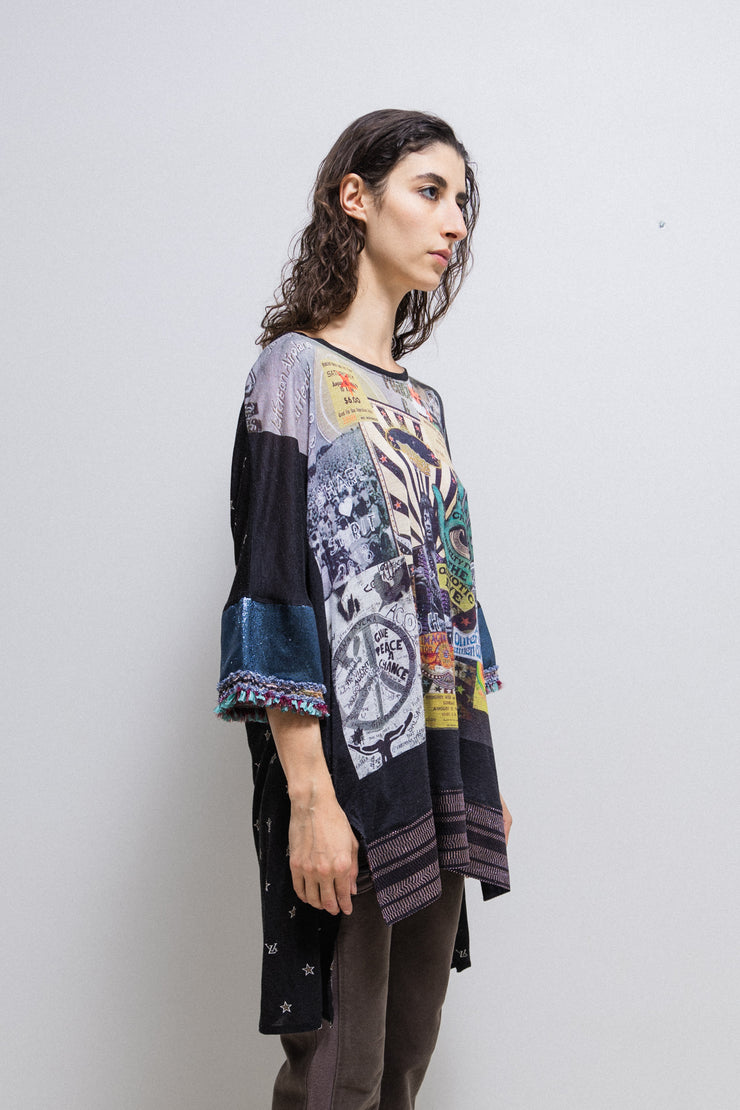 SHARE SPIRIT - Jimi Hendrix Woodstock printed tunic with hem decorations